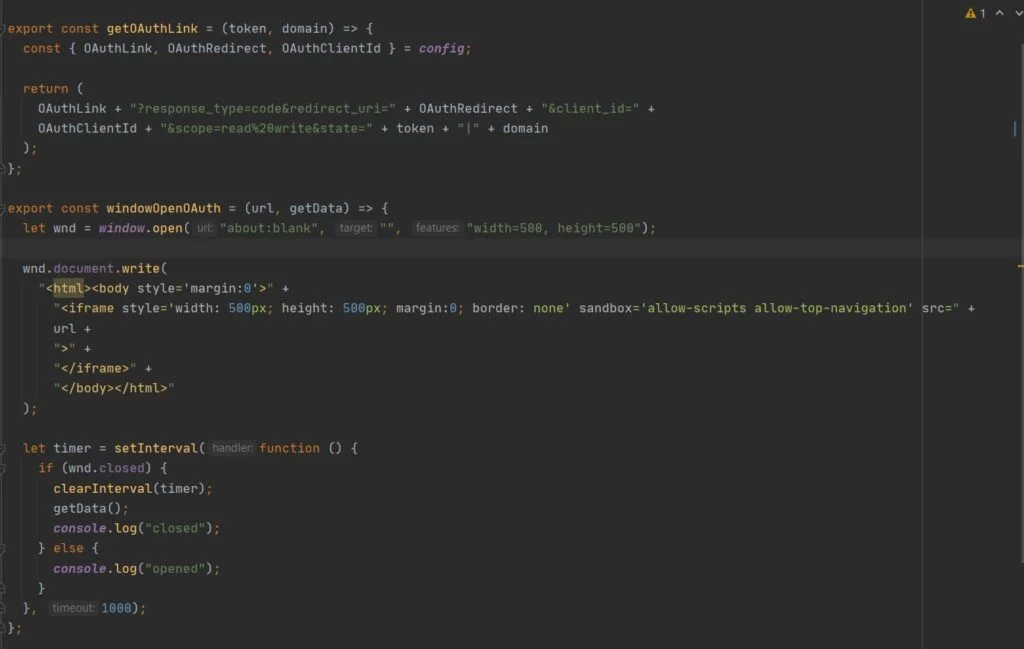 Formation of a separate frame for authorization through the OAuth protocol